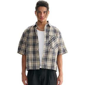Comfy Quality Boxy Fit Cropped Check Men's T-Shirts Streetwear Short Sleeve Button Down Tops Shirts for Man in Saudi Arabia