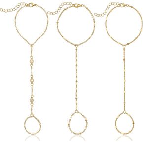 3 Pcs Gold Finger Chain Bracelet, Hand Bracelet with Finger Ring, Finger Bracelet and Finger Rings Set, Dainty Gold Hand Chain Bracelet for Women in Saudi Arabia