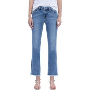 VERVET Women's Melissa Mid Rise Raw Hem Cropped Straight Leg Jeans in Saudi Arabia