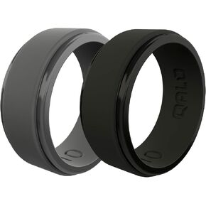 QALO Men's Polished Step Edge Silicone Ring Black/Grey Bundle Size 08 in Saudi Arabia