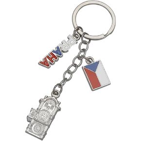 Prague Souvenir Keychain, Czech Flag and Prague Clock Landmark Alloy Pendant,Travel Memento in Saudi Arabia