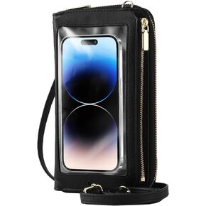 Touch Screen Cell Phone Purse, RFID Blocking Crossbody Phone Purse with USB Charging Port, Detachable Straps, 8 Card Slots, Small Travel Wallet for Women, Black in Saudi Arabia