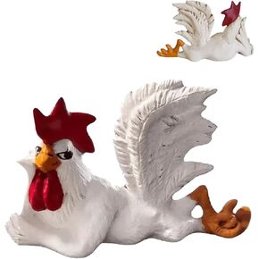 White Rooster Statue with Enchanting Posture & Long Eyelashes Table Art Sculpture, A Big Rooster Lying Down, Funny Resin Figurine Decoration, Farm Animal Table Ornaments in Saudi Arabia