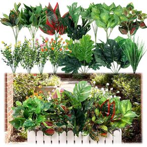 Hoteam 30 Bundles Outdoor Artificial Plants Faux Bushes Plastic Fake Greenery Stems Shrubs UV Resistant for Indoor Outside Hanging Plants Front Porch Home Garden Window Box Spring Summer Decor in Kuwait
