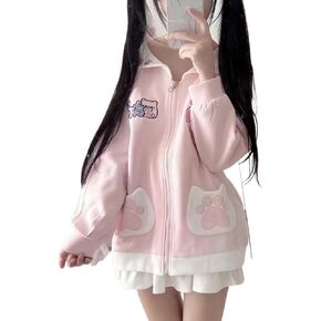 Pokn Y2K Bunny Ear Jojifuku Cutecore Kawaii Hoodie Clothes Women Long Sleeves Tops Graphic Cutecore Shoujo Clothes in Saudi Arabia