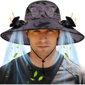 Wide Brim Sun Hat with 2 Solar Fans, UPF 50+, USB Charging for Fishing, Hiking, Beach | Solar Power Hat in Saudi Arabia