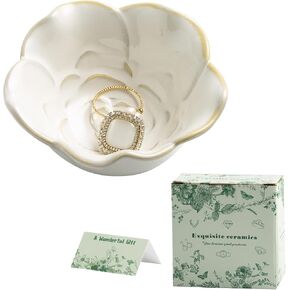Ceramic Flower Jewelry Dish, Cute Jewelry Tray Vanity Organizer, Trinket Dish for Rings Earrings Keys, Aesthetic Room Decor for Bedroom Nightstand, Valentine's Mothers Day Gifts for Women (white) in Saudi Arabia