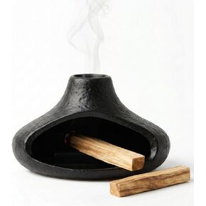 Matte Black Palo Santo Holder with Chimney Design, Ceramic Incense Burner with Ash Catcher, Mess-Free for Smudging, Meditation & Relaxation, Volcano Style Aesthetic Home Decor Gift in Saudi Arabia