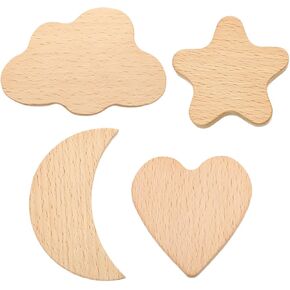 OUNONA 4pcs Cartoon Wooden Drawer Pull Knobs for Room, Single Hole Wood Cabinet Handles with Celestial Moon Heart Shapes, Suitable for Furniture Decor in Kuwait
