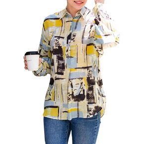 Womens 100% Silk Blouse Long Sleeve Oversized Button Down Shirt Boho Summer Fall Dressy Casual V Neck Boyfriend Tops in Kuwait