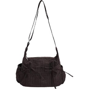 Plaid Shoulder Bag for Women – Lightweight Nylon Crossbody Purse with Bow, Large Capacity, Multiple Pockets, Adjustable Strap for Daily Commute or Travel (Coffee Plaid) in Saudi Arabia
