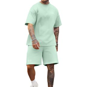 Opomelo Mens Casual Short Sets 2 Piece Summer Outfits Athletic Stretch T Shirt and Jogging Drawstring Shorts Tracksuits in Saudi Arabia