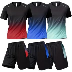 3 Pack Men's Athletic Shorts and Shirts Set Summer Casual Lightweight Workout Running Training Gym Outfit 2026 in Saudi Arabia