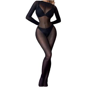 Women's Sheer Mesh Long Sleeve Bodystocking See-Through Full Body Stocking Sexy Lingerie Tights for Clubwear Rave Outfit in Saudi Arabia