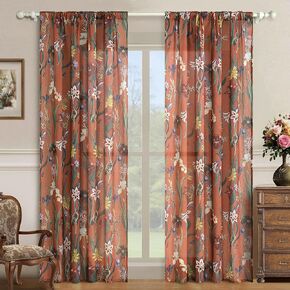 Schweek Boho Terracotta Curtains 84 Inch Length Farmhouse Linen Floral Vintage Curtains 2 Panels Set Botanical Burnt Orange Semi Sheer Curtain Drapes for Living Room Dining Room Kitchen in Saudi Arabia