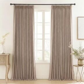 Lirien Pinch Pleated Blackout Curtains for Living Room Bedroom,100% Blackout Linen Textured Double Layer Drapes with Rings & Hooks,2 Panels Set,Burlywood,45" W x 102" L in Saudi Arabia