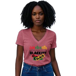 Womens Juneteenth Shirt Blackity Black V-Neck T-Shirt African American Freedom Tee Tops in Saudi Arabia