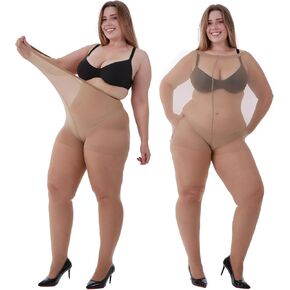 2 Pairs Plus Size Pantyhose for Women 20D - Sheer Tights Control Top Extra Wide Waistband No Roll Down Reinforced Toe in Saudi Arabia