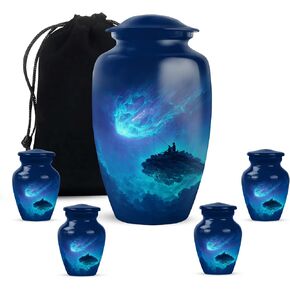 Fishing Cremation Urns for Human Ashes Adult Female & Male - Blue Fisherman Urn for Ashes for Women - Decorative Urns for Mom, Funeral, Burial, Home - Handcrafted Large Size - 10 Inch in Saudi Arabia