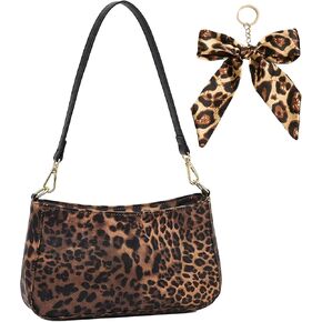 Women's Leopard Shoulder Bag with Detachable Bow Chain, Small Classic Purses Vegan Leather Clutch Tote HandBags in Saudi Arabia