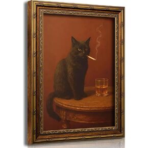 Electrilucn Vintage Gold Framed Black Cat Wall Art Humor Smoking Cat Portrait Canvas Prints Poster Moody Whimsical Animal Pictures Funny Rustic Wall Decor for Living Room Bedroom Bathroom 9x11in in Saudi Arabia