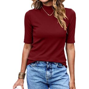 LaLaLa Womens Half Sleeve Mock Turtleneck Tunic Tops Dressy Casual Spring T Shirts Slim Fit Basic Tops in Saudi Arabia