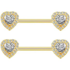 14G CZ Crystal Heart Nipple Rings for Women Sparkling 316L Surgical Steel Nipplerings Straight Bar Nipple Barbell Nipple Piercing Jewelry in Saudi Arabia
