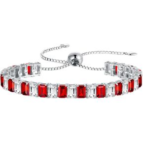 White Gold Plated Sterling Silver Birthstone Bracelets for Women, Adjustable 6-9 Inches Hypoallergenic Tennis Bracelets,Gifts for Anniversary/Birthday/Valentine's Day in Saudi Arabia