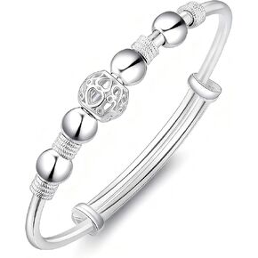 925 Sterling Silver Adjustable Bracelet for Women, Hollow Lantern Bead Design, Sliding Clasp Bangle, Elegant Jewelry Gift for Valentine’s Day, Birthday, Anniversary in Saudi Arabia