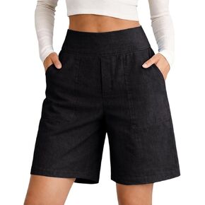 Linen Shorts for Women High Waisted Wide Leg Summer Casual 2026 Beach Vacation Bermuda Cropped Pants with Pockets in Saudi Arabia