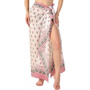 100% Cotton Sarong Cover Up for Women Indian Block Print Beach Wrap Skirt Long Boho Swimsuit Bikini Pareo (73" x 43") in Saudi Arabia