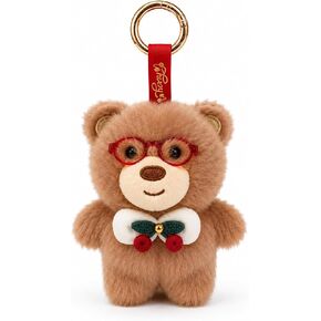 Cute Bear Plush Keychain with Red Glasses Fluffy Teddy Bear Bag Charm for Purse Backpack Keys Gift for Girls Women in Saudi Arabia