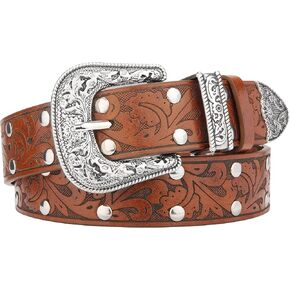 Kajeer Western Belt for Women, Women Cowboy Belt Vintage Engraved Rivet Cowgirl Country PU Leather Belt for Pants Jean in Saudi Arabia