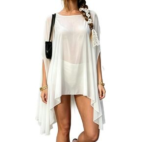 Miqil Women Flowy Sheer Mesh See Through Bolero Shawl Sexy Irregular High Low Hem Lightweight Poncho Shrug Beach Coverup Cape in Saudi Arabia