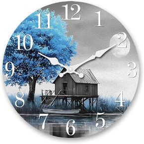 XNM Farmhouse Wooden Wall Clocks Battery Operated 10 Inch Small Blue Wall Clock for Living Room Bedroom Vintage Bathtub Wall Clock Non Ticking in Saudi Arabia