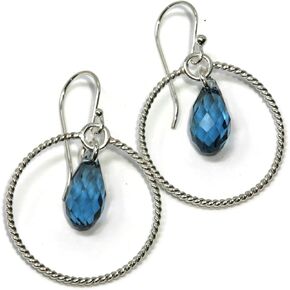 Denim Blue Crystal Briolette Argentium Silver Twisted Hoop Earrings in Saudi Arabia