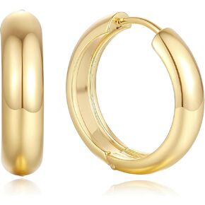 14K Gold Earrings for Women Gold Hoop Earrings for Women,Chunky Classic Huggie Earring, Circular with Clean Streamlined Lines Dainty Hoop Earring for Womens in Saudi Arabia