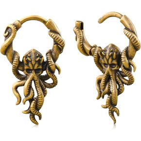 PUNKYOUTH Gothic Octopus Hoop Earrings 18G 1mm Piercing Jewelry Antique Finish Sculptural Tentacle Statement For Women Men Mythical Marine Folklore Alternative Edgy Huggie Hoops Accessories in Saudi Arabia