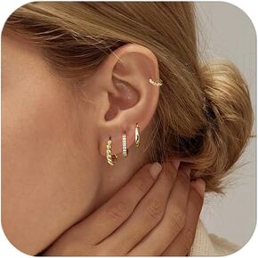 4 Pairs Small Huggie Hoop Earrings for Women, 14k Gold Plated Hypoallergenic Earrings, Lightweight Cartilage Earring stacks, Minimalist Gold Jewelry Gift Set in Saudi Arabia