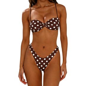 Women Sexy Thong Bikinis Summer Vintage Polka Dot Swimsuits Two Pieces Detachable Straps Cheeky Bathing Suits in Saudi Arabia
