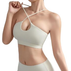 Le&Chung Women's Halter Criss-Cross Sports Bra, Padded Medium Support, Mesh Detail, Yoga Running Workout Top in Saudi Arabia