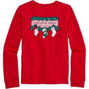 Vineyard Vines Girls' Girls' Logo Box Stockings Long-Sleeve Pocket Tee in Saudi Arabia