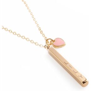 Personalized Name Bar Necklace with Pink Heart Charm for Women, Custom Engraved with Symbols Roman Numerals Coordinates Hearts, 16K Gold Plated Hypoallergenic Stainless Steel, Anniversary Birthday Gift in Kuwait