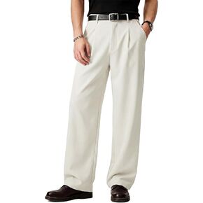 Men's Pleated Dress Pants Old Money Style Drapey Suit Trousers Full Length Slacks with Elastic Back Waistband in Saudi Arabia