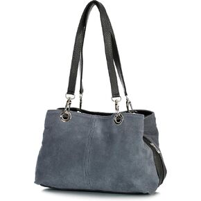 Lush Italian Suede Womens Twin Handle Multi Zip Pockets Small Shoulder Bag - Holly (Medium Grey) in Saudi Arabia