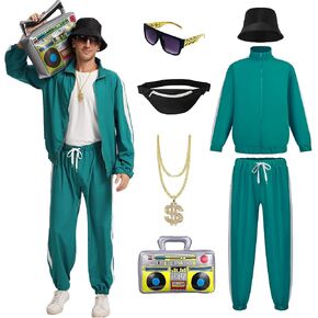 80s 90s Outfit Set for Men Retro Mens Track Suits Sportswear Hip Hop Disco Halloween Themed Party Costume in Kuwait