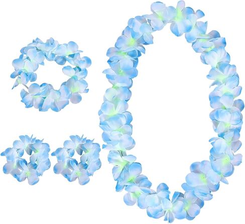 Hawaiian Leis Set, Blue Accessories for Hawaiian Party Decorations, Adults Flower Necklace, Bulk Leis for Women in Saudi Arabia