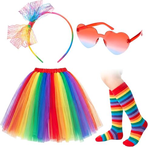 Maiteenly Women Tutu Skirt Spirit Day Accessories 80s 90s Costume Outfits Headband Heart Sunglasses Socks Cosplay Party in Kuwait