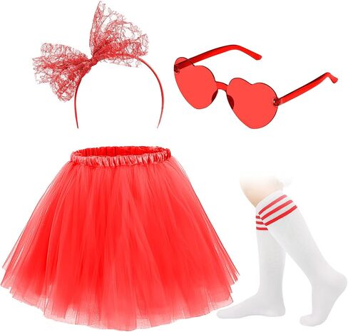 Maiteenly Women Tutu Skirt Spirit Day Accessories 80s 90s Costume Outfits Headband Heart Sunglasses Socks Cosplay Party in Kuwait