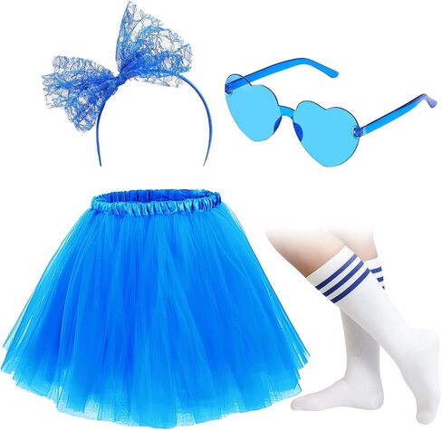 Maiteenly Women Tutu Skirt Spirit Day Accessories 80s 90s Costume Outfits Headband Heart Sunglasses Socks Cosplay Party in Kuwait